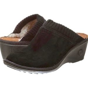 Ugg Gael Black Suede Fleece-lined Clog Mule